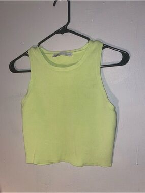 Zara Neon Lime Ribbed Crop Tank Top - Bright Green